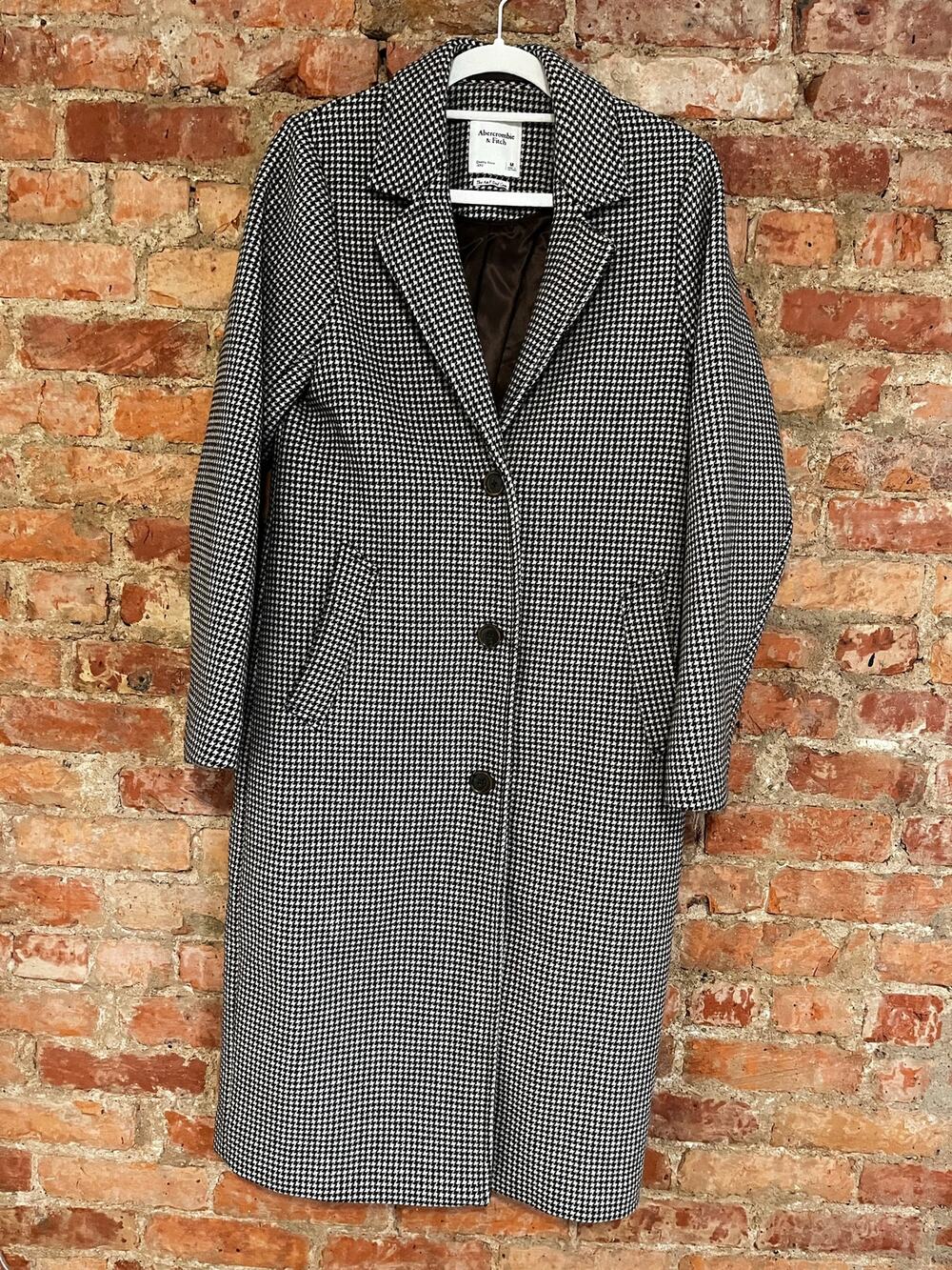 Abercrombie & Fitch Wool Blend Dad Coat S Houndstooth